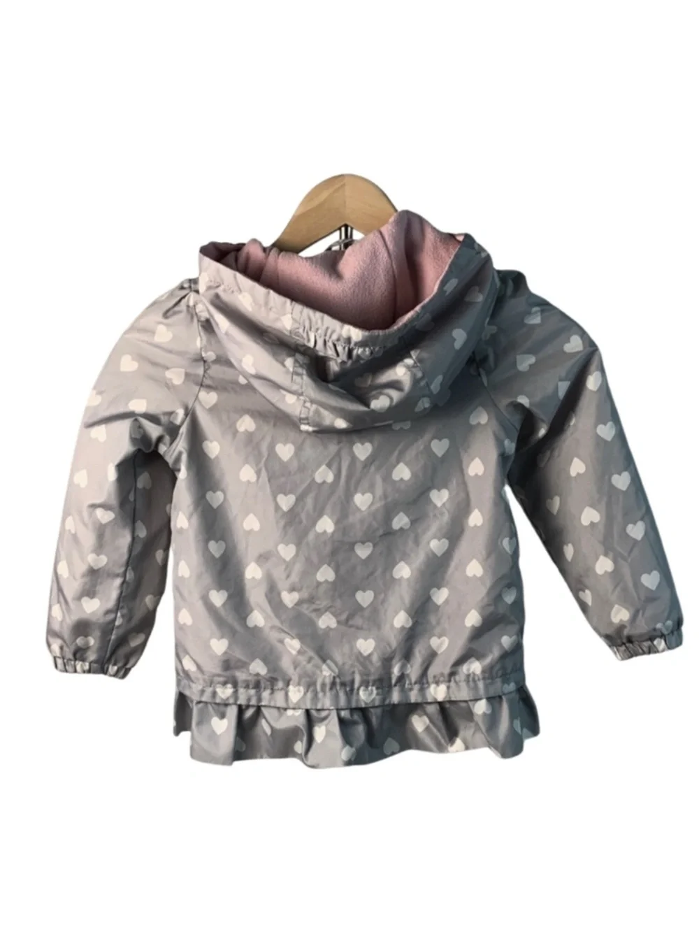 London Fog Gray Heart Pattern LOVE Embroidered Girls Raincoat 5-6 M Fall Travel